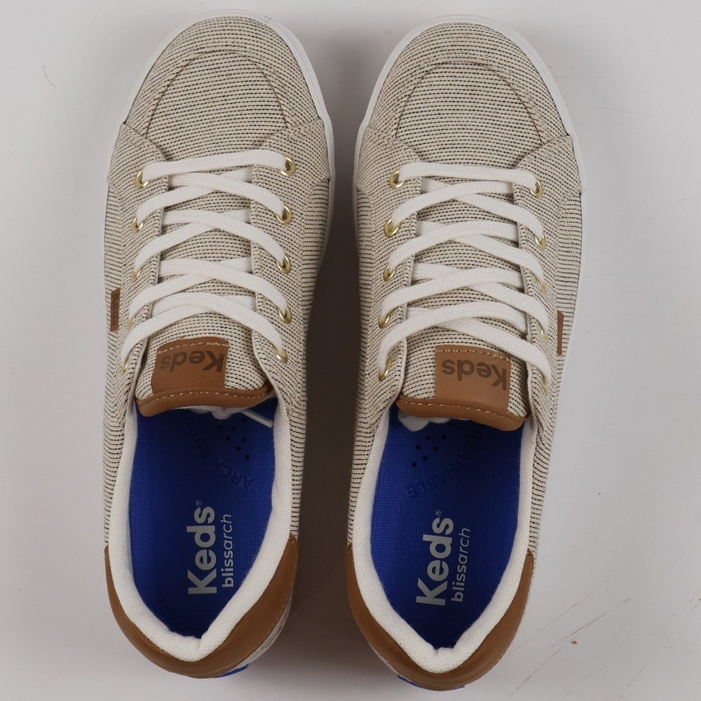 Keds Center Stripe Canvas Sneakers Cream Tan 7M Womens Low Top Shoes